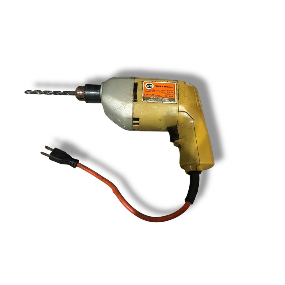 Black and Decker Corded 3/8” Hand Drill, No. 7104 Type 1 Vintage Power Tool
